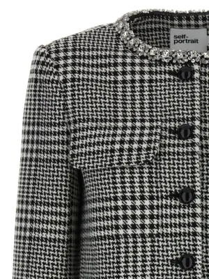 'Houndstooth Crystal Trim' blazer Woman SELF PORTRAIT White/Black