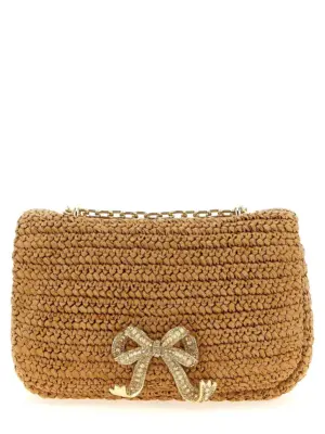 'Raffia bow charm' shoulder bag SELF PORTRAIT Beige