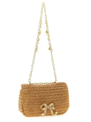 'Raffia bow charm' shoulder bag Woman SELF PORTRAIT Beige