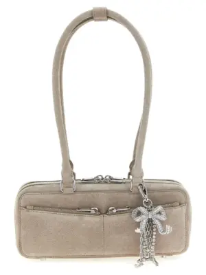 'Tan suede baguette with charm' shoulder bag SELF PORTRAIT Gray