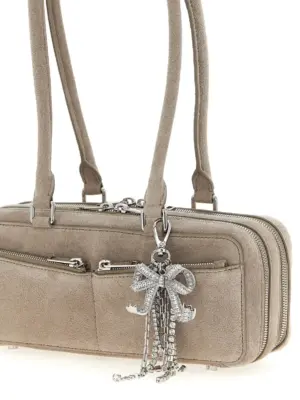 'Tan suede baguette with charm' shoulder bag Woman SELF PORTRAIT Gray