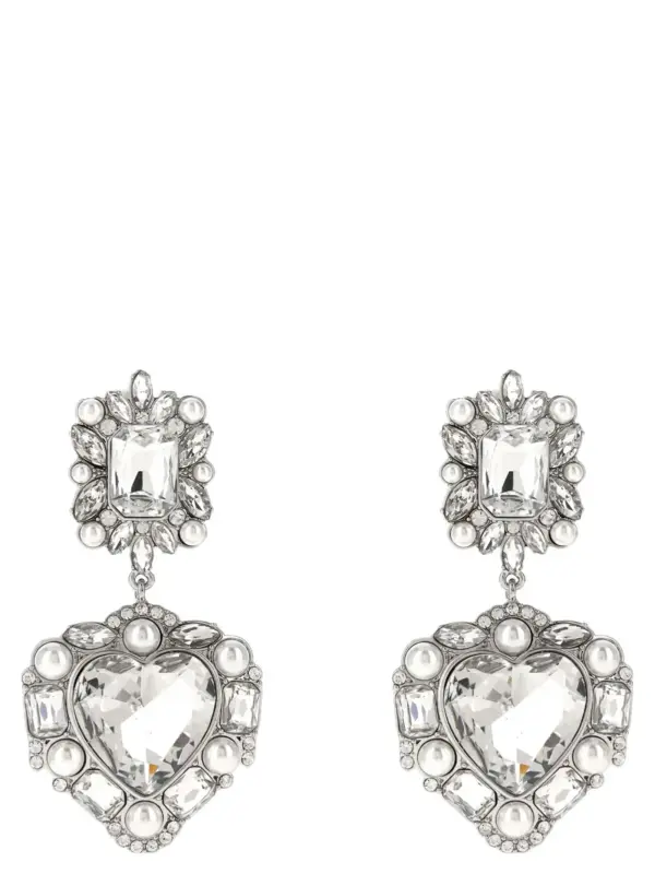 'Crystal Pearl Tiered Heart' earrings SELF PORTRAIT Silver