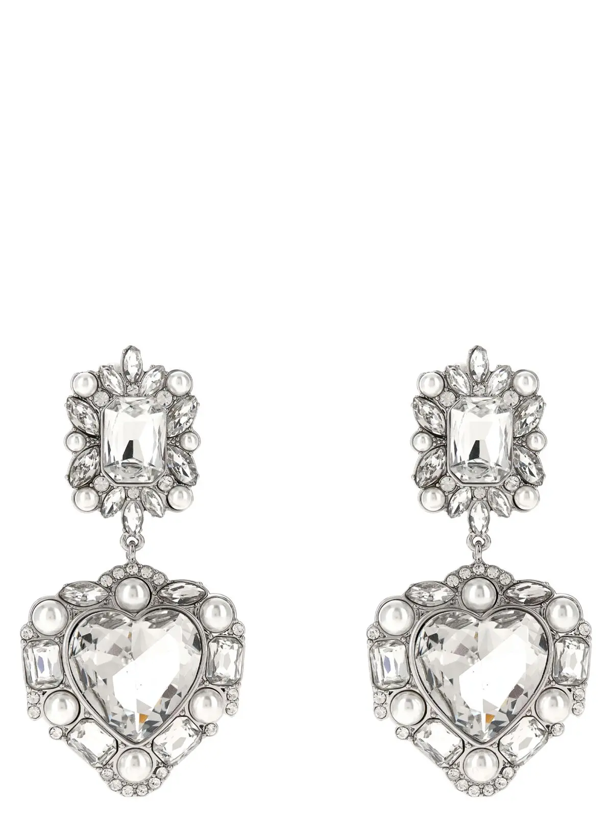 Сережки Self Portrait Crystal Pearl Tiered Heart Срібні 1 'Crystal Pearl Tiered Heart' earrings SELF PORTRAIT Silver