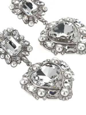 'Crystal Pearl Tiered Heart' earrings Woman SELF PORTRAIT Silver
