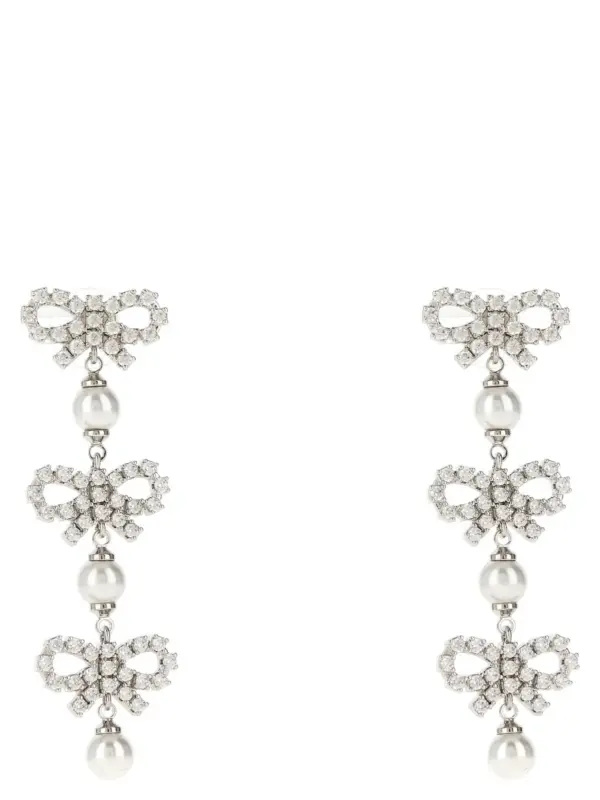 'Micro Bow Pearl Tiered' earrings SELF PORTRAIT White