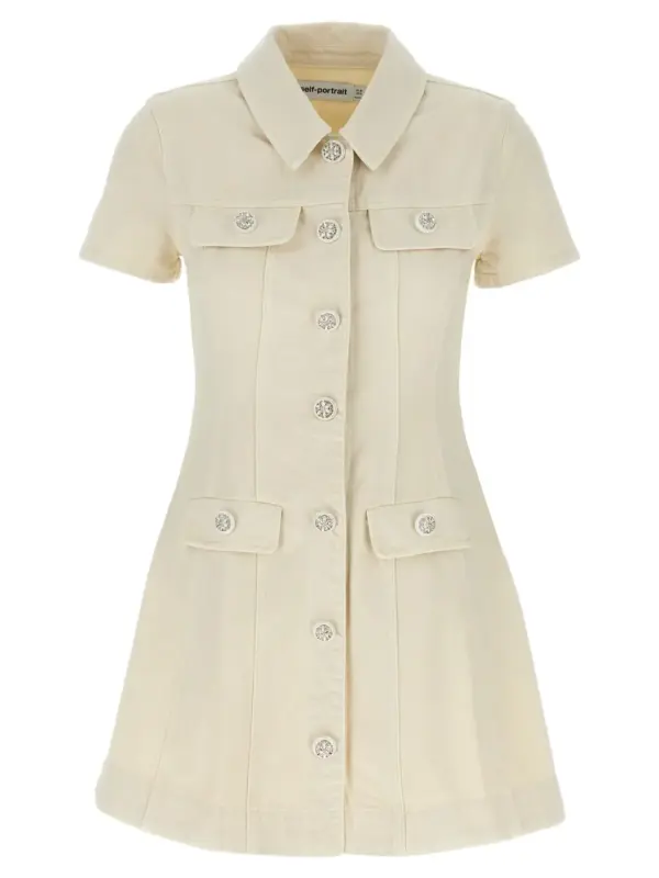 'Cream Collared Denim Mini' dress SELF PORTRAIT White