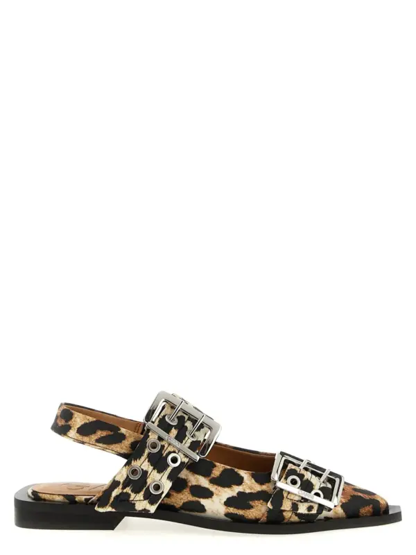 'Leopard Satin Feminine Buckle' slingback GANNI Multicolor