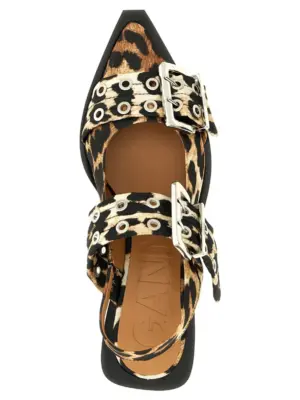 'Leopard Satin Feminine Buckle' slingback 100% polyester GANNI Multicolor