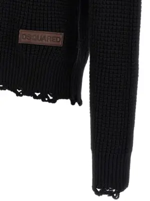'destroyed' sweater 100% wool DSQUARED2 Black