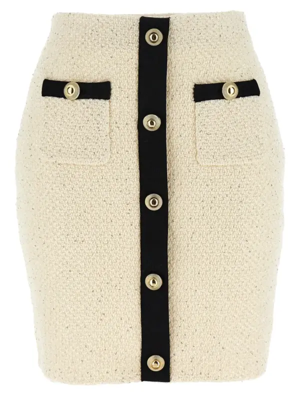 'Cream Sequin Knit Mini' skirt SELF PORTRAIT White/Black