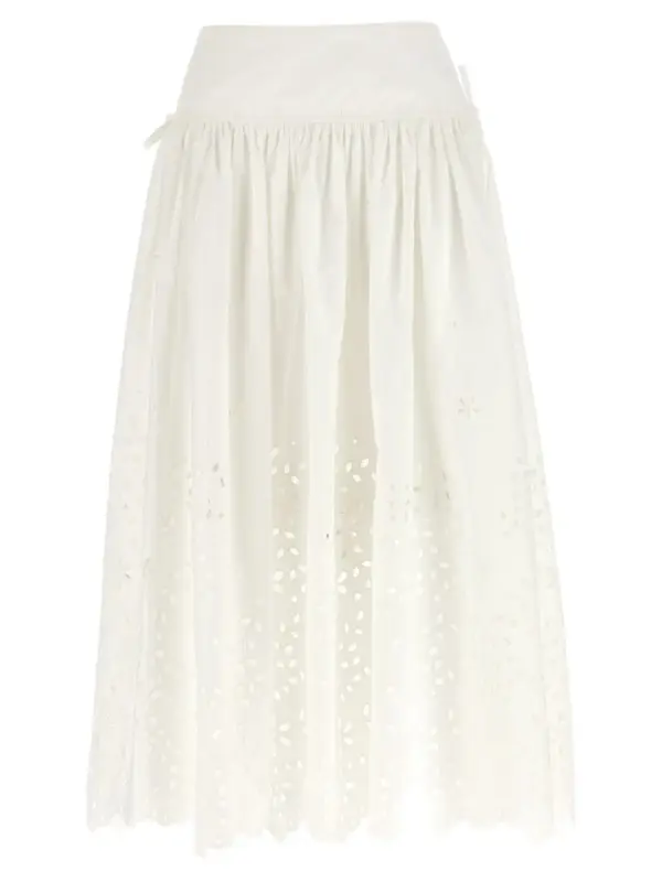 'White Cotton Embroidered Midi' skirt SELF PORTRAIT White