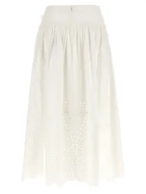 'White Cotton Embroidered Midi' skirt SS25137MSKWWHITE SELF PORTRAIT White