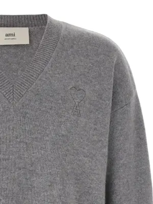Puff logo patch sweater Man AMI PARIS Gray
