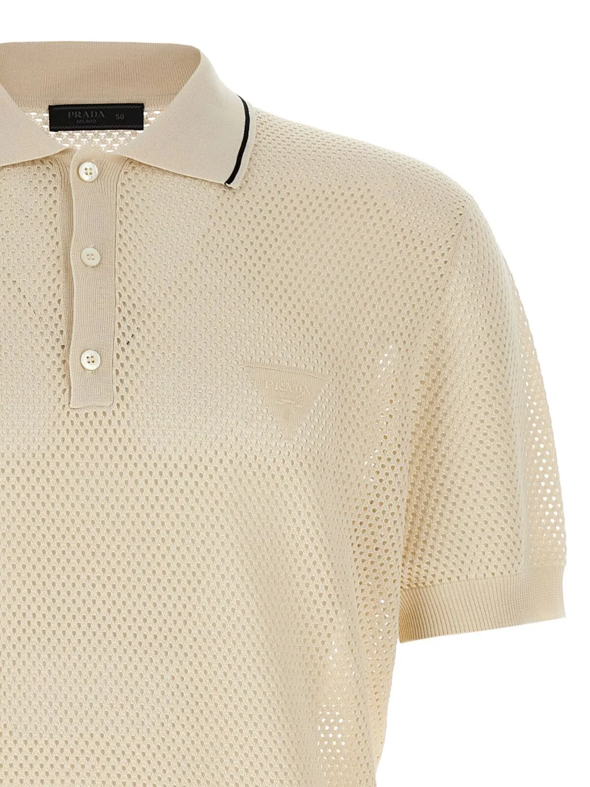 Поло Prada ажурне Біле 3 Openwork polo shirt Man PRADA White