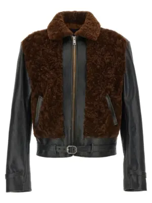 Sheepskin and leather jacket PRADA Black