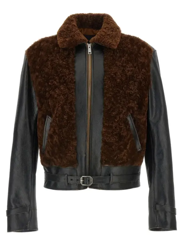 Sheepskin and leather jacket PRADA Black