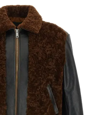 Sheepskin and leather jacket Man PRADA Black