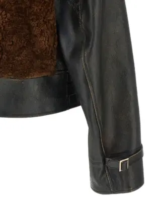 Sheepskin and leather jacket 100% Ovis Aries leather PRADA Black