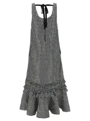 'Crinkled Check Long' dress W0463099 GANNI Black