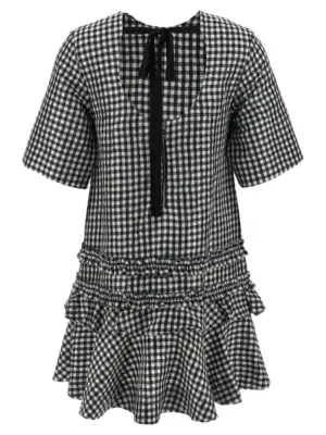 'Crinkled Check Mini' dress W0464099 GANNI White/Black