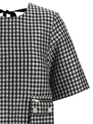 'Crinkled Check Mini' dress Woman GANNI White/Black