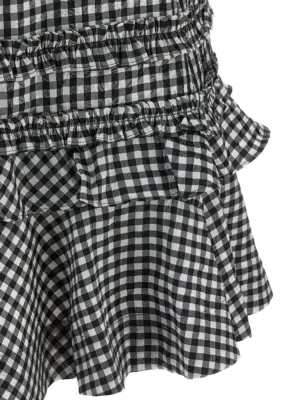 'Crinkled Check Mini' dress 100% polyester GANNI White/Black