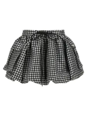 'Crinkled Check Mini Bubble' skirt GANNI Black