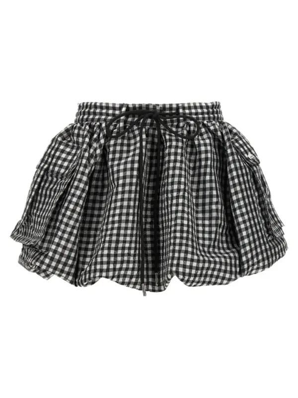 'Crinkled Check Mini Bubble' skirt GANNI Black