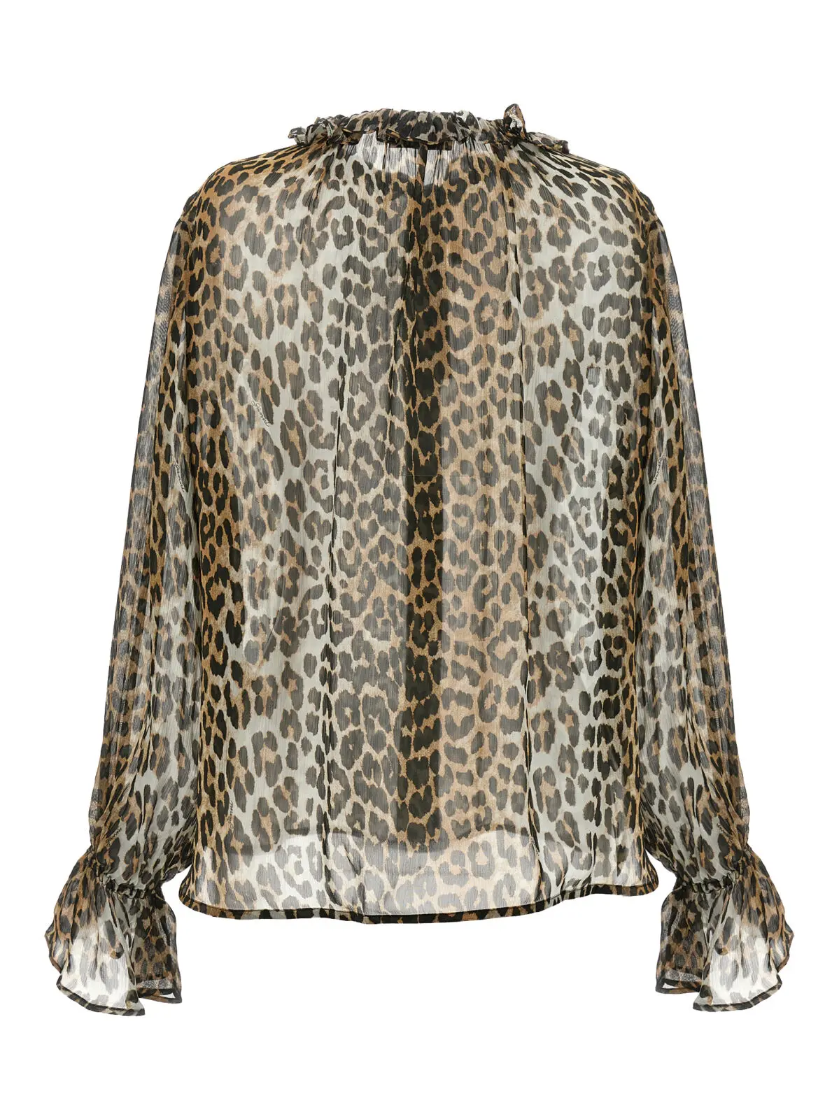 Сорочка з леопардовим принтом Leopard Print Chiffon Tie String Ganni Багатокольорова 2 'Leopard Print Chiffon Tie String' shirt W0570943 GANNI Multicolor