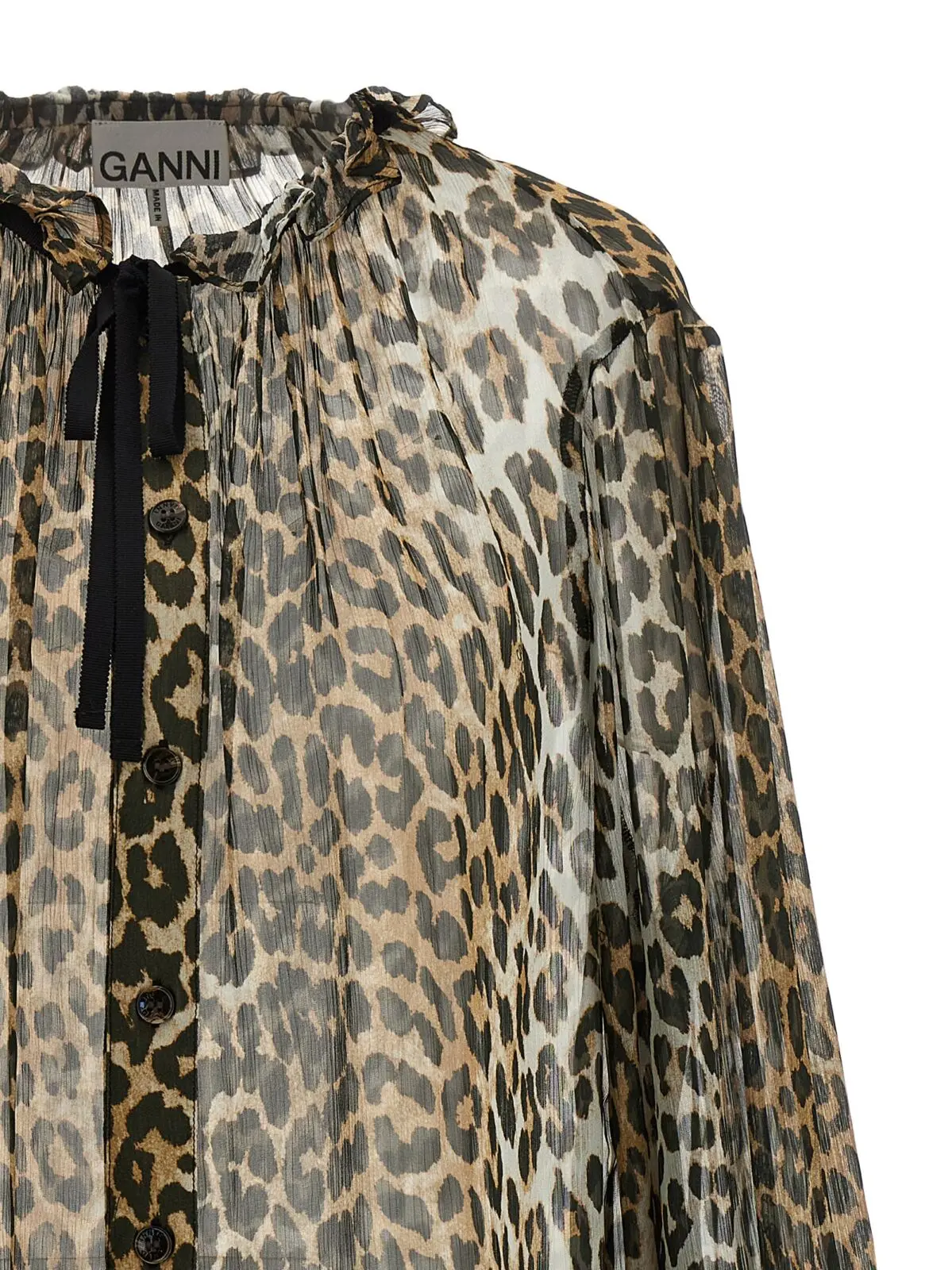 Сорочка з леопардовим принтом Leopard Print Chiffon Tie String Ganni Багатокольорова 3 'Leopard Print Chiffon Tie String' shirt Woman GANNI Multicolor
