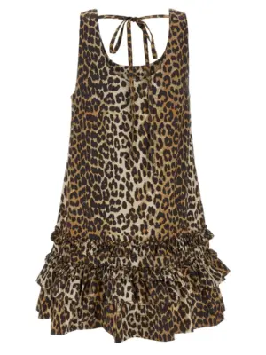 'Leopard Cotton Poplin Mini' dress W0906943 GANNI Brown