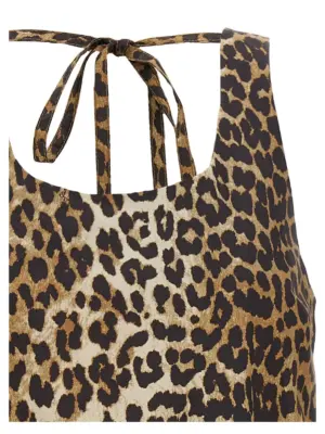 'Leopard Cotton Poplin Mini' dress Woman GANNI Brown