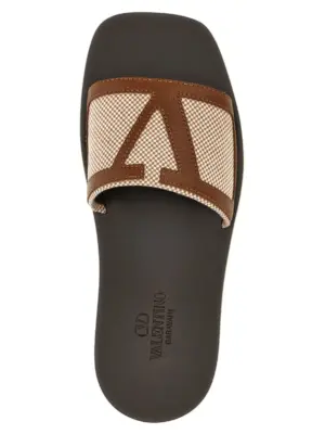Valentino Garavani 'VLogo Signature' slides 100% cotton VALENTINO GARAVANI Brown