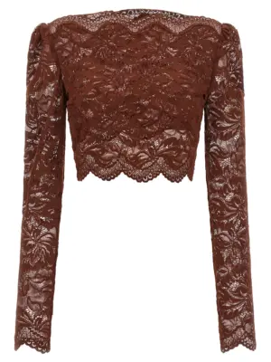 Lace crop top PACO RABANNE Brown