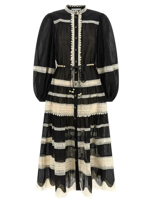 'Rhiannon Lace Billow' dress ZIMMERMANN White/Black