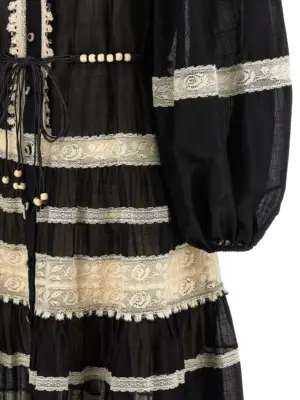 'Rhiannon Lace Billow' dress 100% cotton ZIMMERMANN White/Black