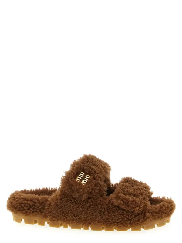Shearling sandals MIU MIU Brown