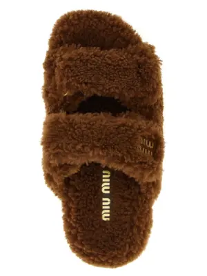 Shearling sandals 100% Ovis Aries MIU MIU Brown