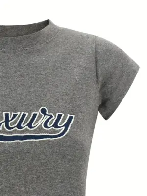 'Shrunk Luxury Script' T-shirt Woman BALENCIAGA Gray