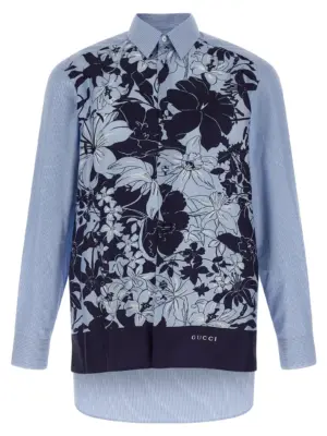 Floral silk shirt GUCCI Light Blue
