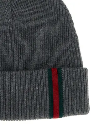 Web detail beanie Man GUCCI Gray