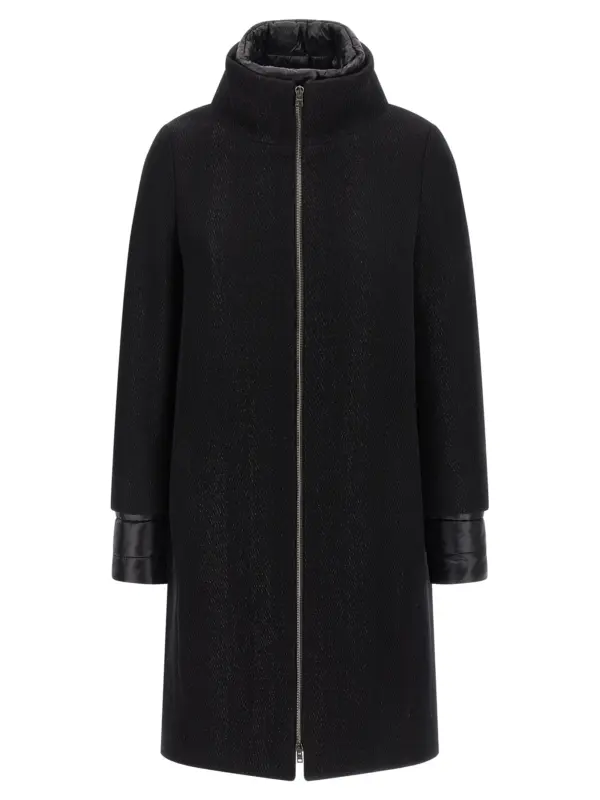 Lamé thread and wool coat HERNO Black