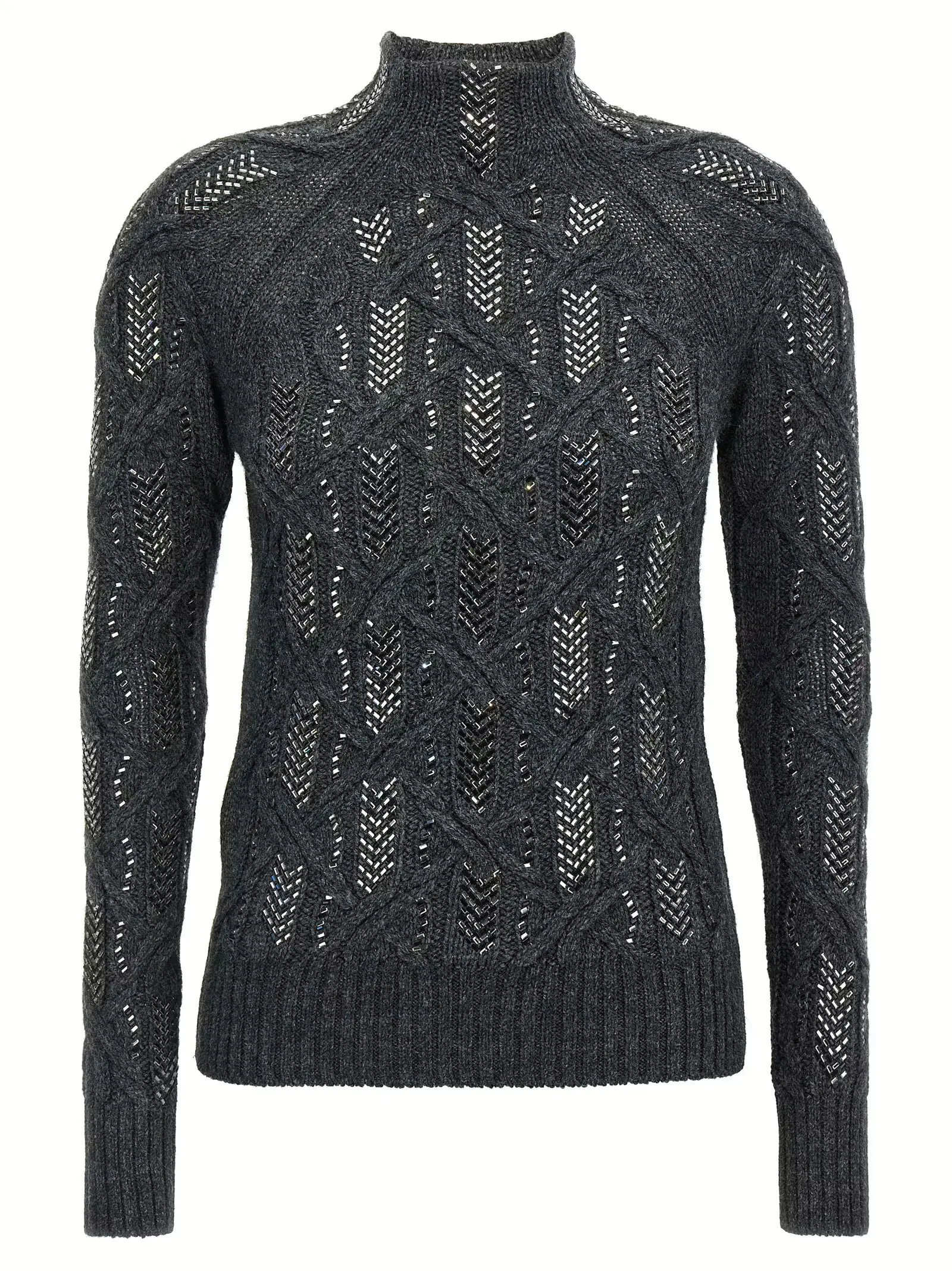 Светр з кристалами Crystal braid Ermanno Scervino Сірий 1 Crystal braid sweater ERMANNO SCERVINO Gray