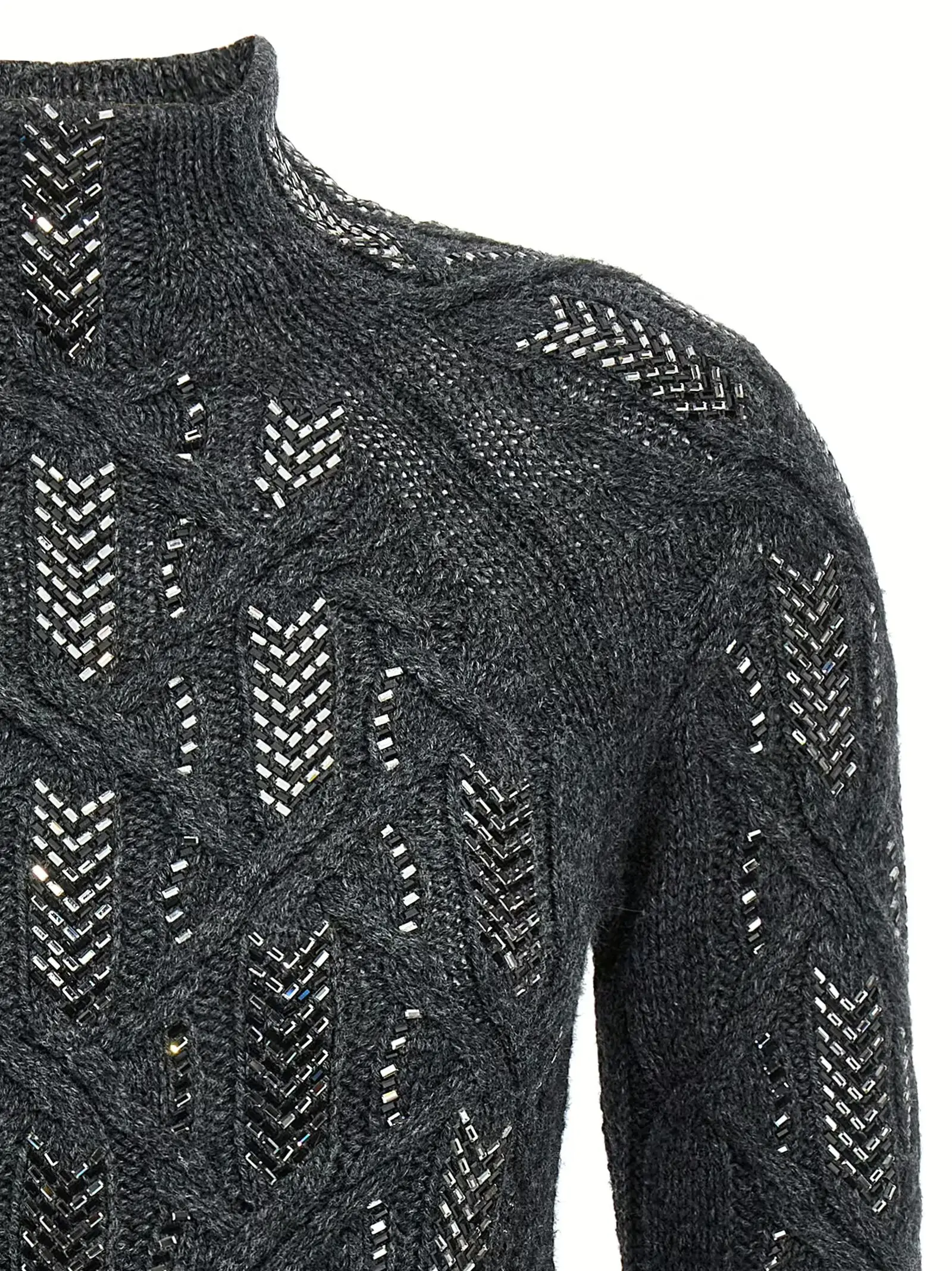 Светр з кристалами Crystal braid Ermanno Scervino Сірий 3 Crystal braid sweater Woman ERMANNO SCERVINO Gray