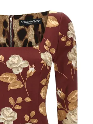 Rose print dress Woman DOLCE & GABBANA Multicolor