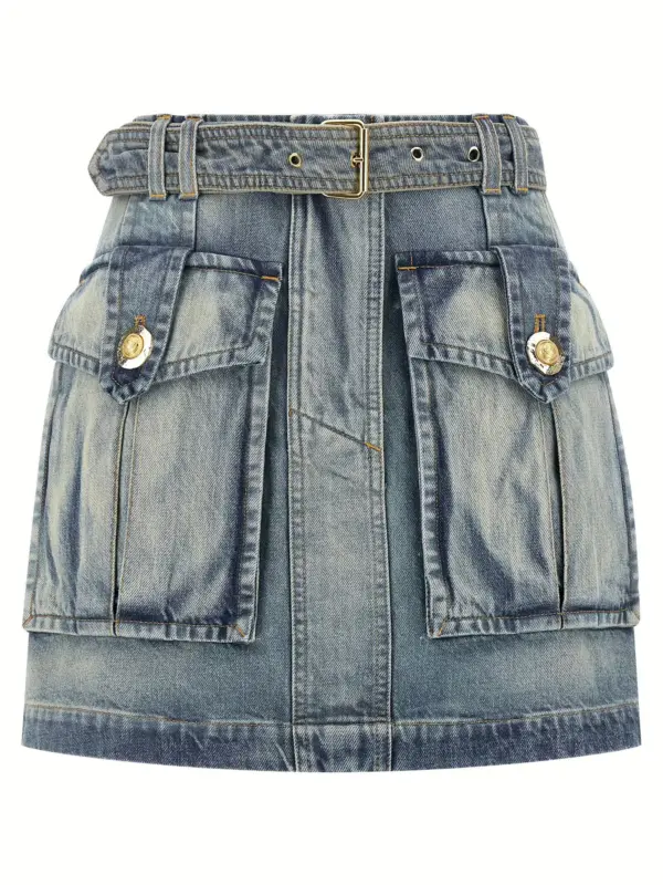 Cargo pocket skirt BALMAIN Light Blue