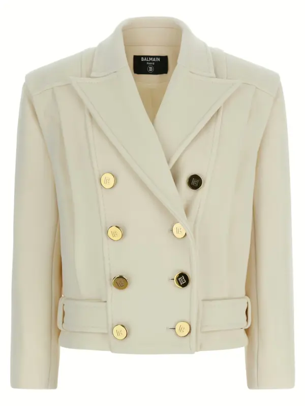 Double-breasted coat BALMAIN White