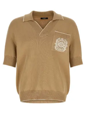 'Balmain Stemma' embroidery polo shirt BALMAIN Beige