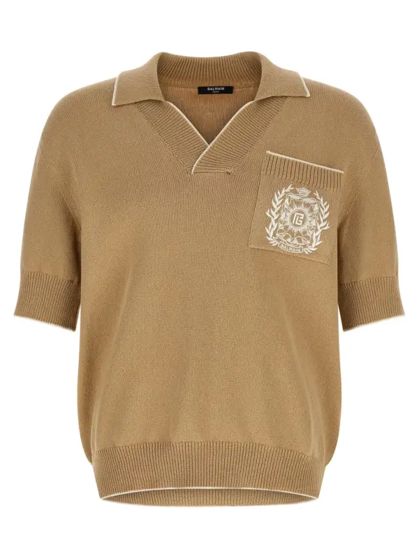 'Balmain Stemma' embroidery polo shirt BALMAIN Beige