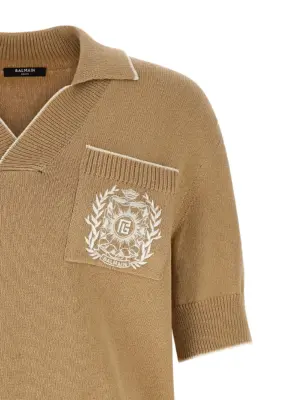 'Balmain Stemma' embroidery polo shirt Man BALMAIN Beige